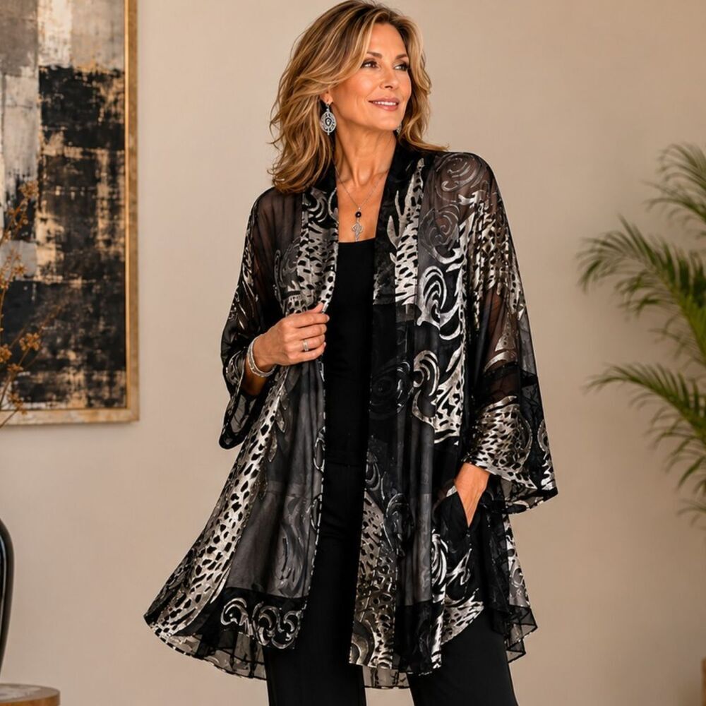 Augustina Carmel By The Sea Velvet Burnout Kimono Jacket Artwear Duster Open